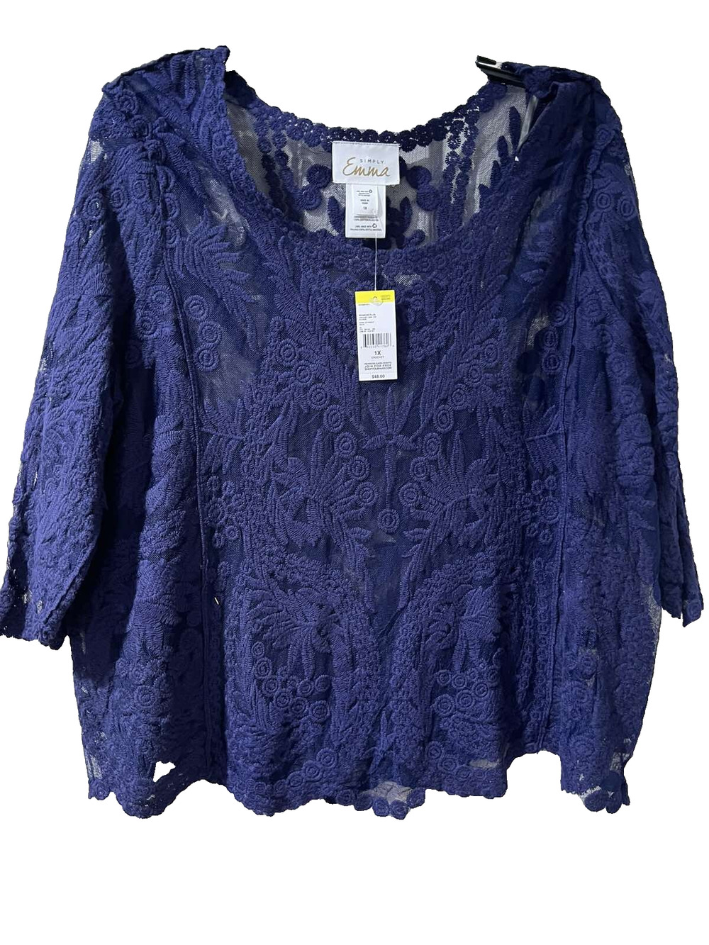 Emma WOMENS PLUSCROCHET Women EMB TOP ECLIPSE Blue Size 1X A001775